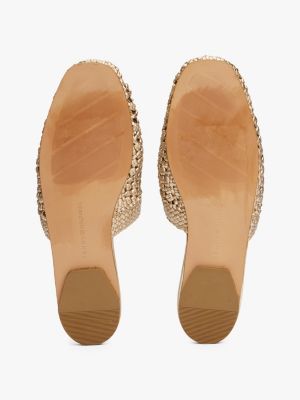 khaki metallic crochet mules for women tommy hilfiger