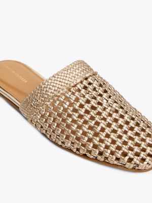 khaki metallic crochet mules for women tommy hilfiger