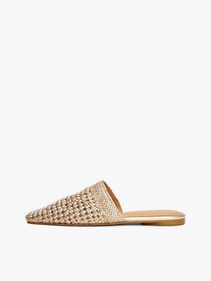 khaki metallic crochet mules for women tommy hilfiger