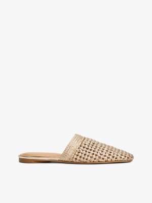 khaki metallic crochet mules for women tommy hilfiger