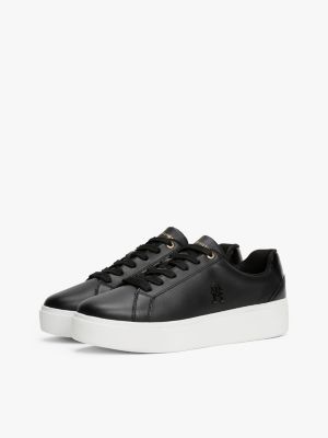 black leather flatform court trainers for women tommy hilfiger