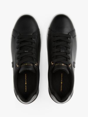 black leather flatform court trainers for women tommy hilfiger