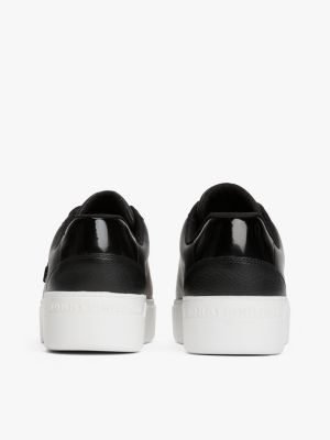 black leather flatform court trainers for women tommy hilfiger