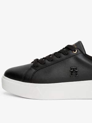 zwart platformsneaker van leer voor dames - tommy hilfiger