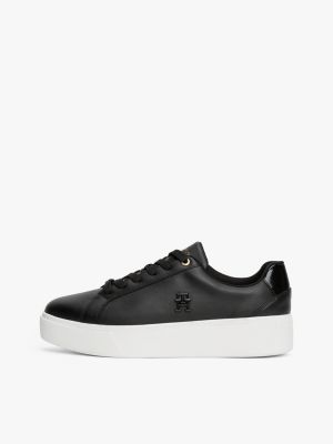 black leather flatform court trainers for women tommy hilfiger