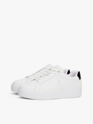 white leather flatform court trainers for women tommy hilfiger