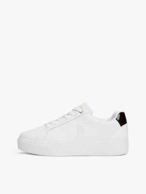 sneakers sportive in pelle con suola alta bianco da donne tommy hilfiger