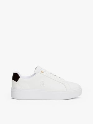 weiß flatform-court-sneaker aus leder für damen - tommy hilfiger