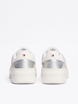 white metallic panel basketball trainers for women tommy hilfiger