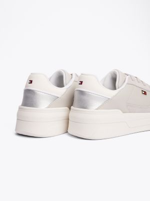 grey metallic panel basketball trainers for women tommy hilfiger