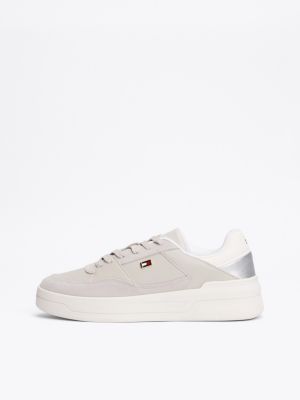 white metallic panel basketball trainers for women tommy hilfiger