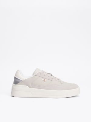 grey metallic panel basketball trainers for women tommy hilfiger