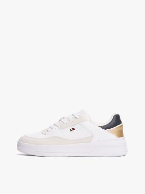 sneakers stile basket con sezione metallizzata bianco da donne tommy hilfiger