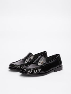 schwarz leder-loafer mit th-monogramm für damen - tommy hilfiger