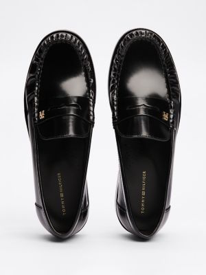 schwarz leder-loafer mit th-monogramm für damen - tommy hilfiger