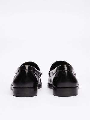 schwarz leder-loafer mit th-monogramm für damen - tommy hilfiger