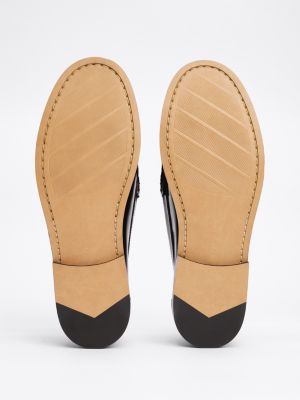 schwarz leder-loafer mit th-monogramm für damen - tommy hilfiger