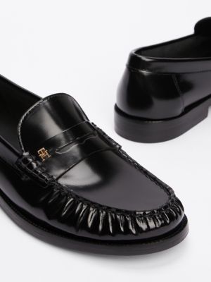 schwarz leder-loafer mit th-monogramm für damen - tommy hilfiger