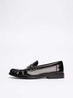 schwarz leder-loafer mit th-monogramm für damen - tommy hilfiger