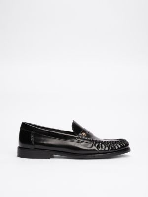 black th monogram leren loafer voor dames - tommy hilfiger