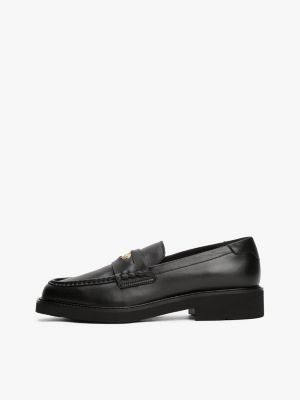 black lightweight leather th crest loafers for women tommy hilfiger