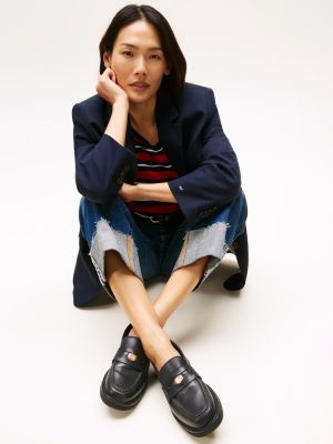 black lightweight leather th crest loafers for women tommy hilfiger