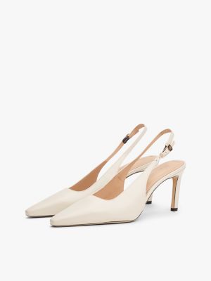 beige leather pointed toe slingback heels for women tommy hilfiger