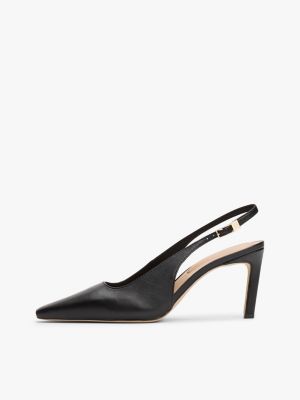 schwarz leder-slingback mit spitzer zehenpartie für damen - tommy hilfiger