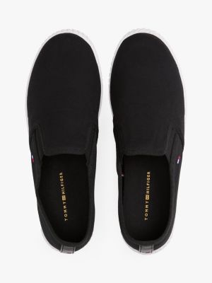 black canvas slip-on trainers for women tommy hilfiger