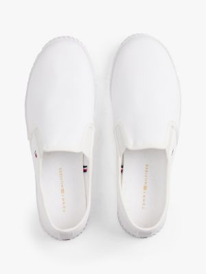 white canvas slip-on trainers for women tommy hilfiger