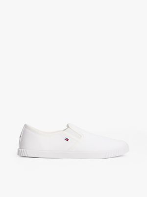 white canvas slip-on trainers for women tommy hilfiger