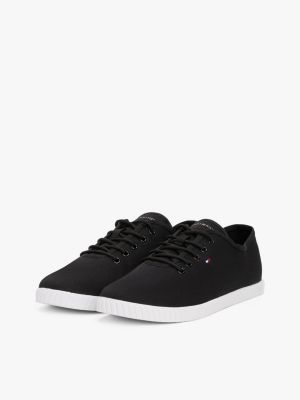 zwart canvas sneaker met geborduurde vlag voor dames - tommy hilfiger