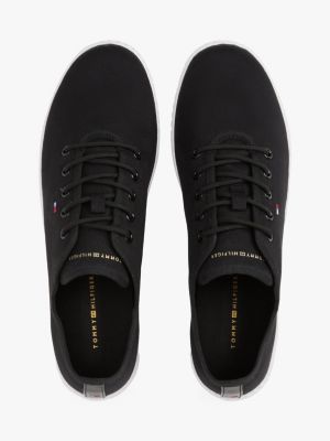 sneakers in tela con bandierina ricamata nero da donne tommy hilfiger