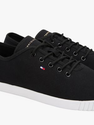 zapatillas de lona con logo bordado negro de mujeres tommy hilfiger