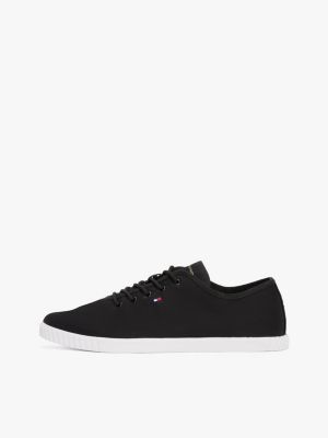 zwart canvas sneaker met geborduurde vlag voor dames - tommy hilfiger