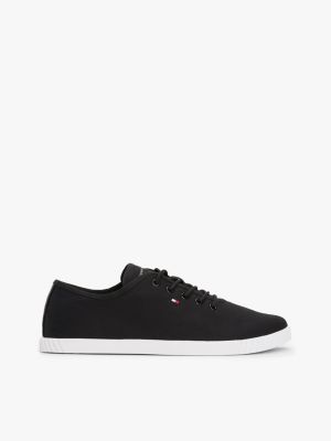 zwart canvas sneaker met geborduurde vlag voor dames - tommy hilfiger