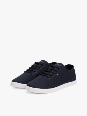 zapatillas de lona con logo bordado azul de mujeres tommy hilfiger