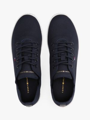 zapatillas de lona con logo bordado azul de mujeres tommy hilfiger