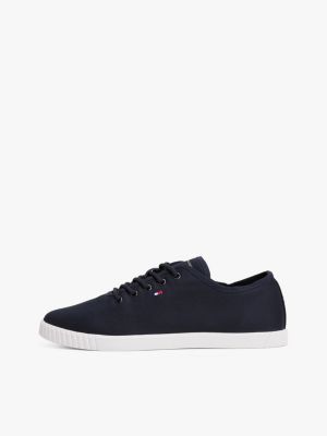 zapatillas de lona con logo bordado azul de mujeres tommy hilfiger