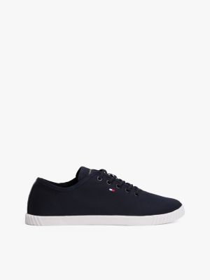 zapatillas de lona con logo bordado azul de mujeres tommy hilfiger