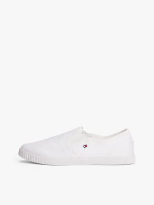 wit canvas sneaker met geborduurde vlag voor dames - tommy hilfiger