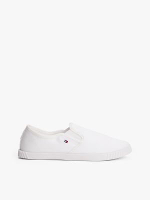 white canvas-sneaker mit flag-stickerei für damen - tommy hilfiger