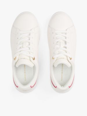 beige leather court trainers for women tommy hilfiger