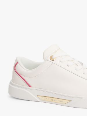 beige leather court trainers for women tommy hilfiger