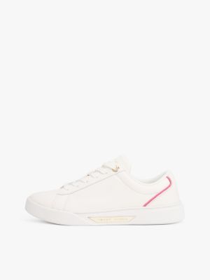 beige leather court trainers for women tommy hilfiger