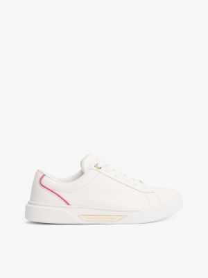 zapatillas de tenis de piel beige de mujeres tommy hilfiger