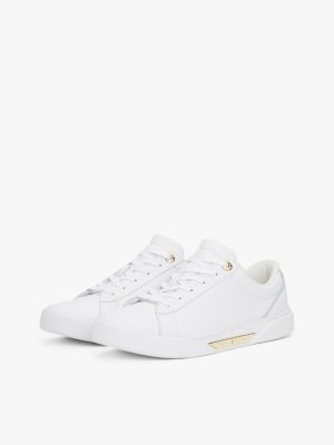 white leather court trainers for women tommy hilfiger