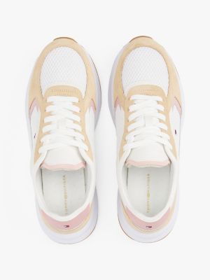 beige mixed texture runner trainers for women tommy hilfiger