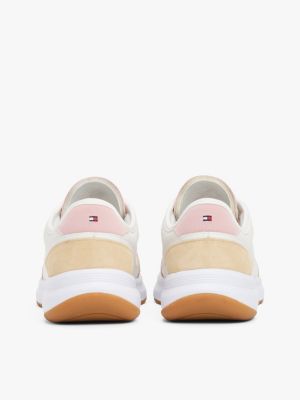 beige mixed texture runner trainers for women tommy hilfiger