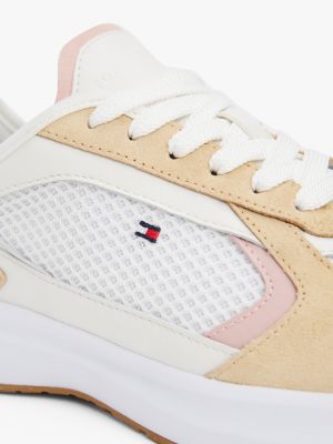 beige mixed texture runner trainers for women tommy hilfiger